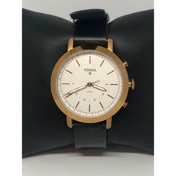 Fossil FTW5007 Women's Black Leather Analog White Dial Hybrid Smart Watch CM317 - Picture 1 of 9